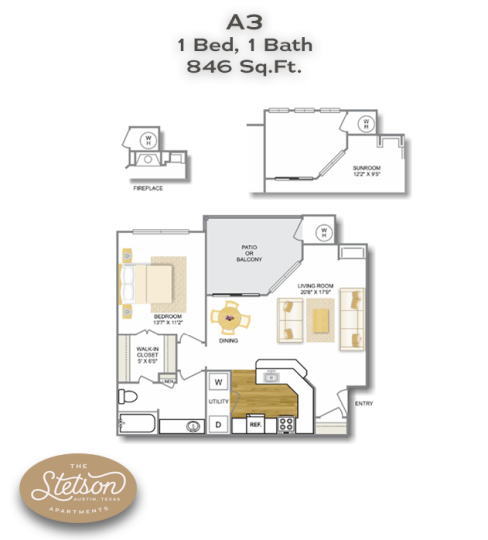 a3 bed 1 bath floor plan at The Stetson