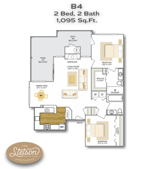 the floor plan for b4, 2 bedroom, 2 bath at The Stetson