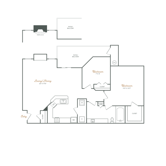 floor plan for a two bedroom apartment at The Stetson