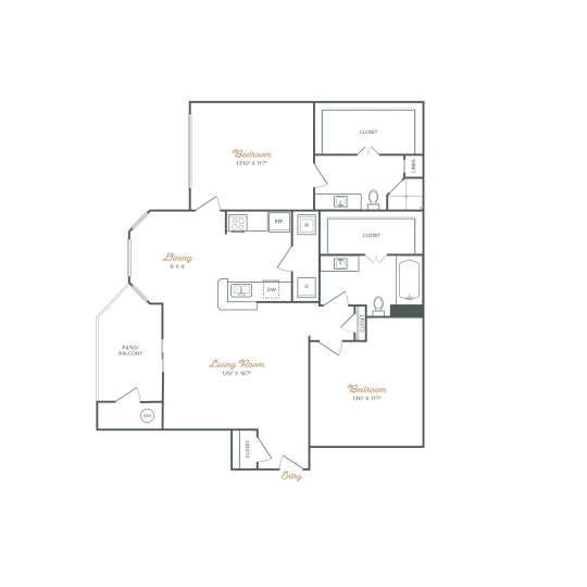 floor plan for the two bedroom apartment at The Stetson