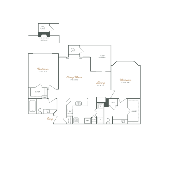 floor plan for a two bedroom apartment at The Stetson