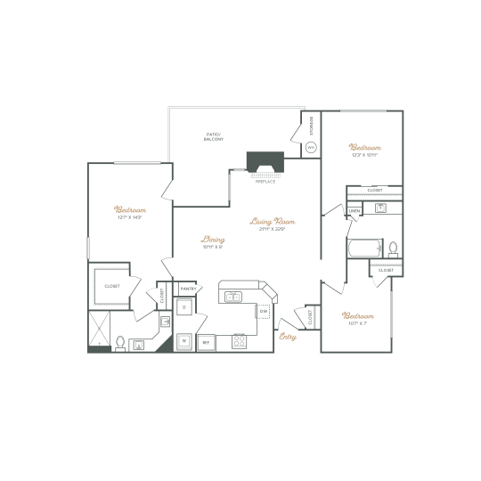 floor plan for a two bedroom apartment at The Stetson